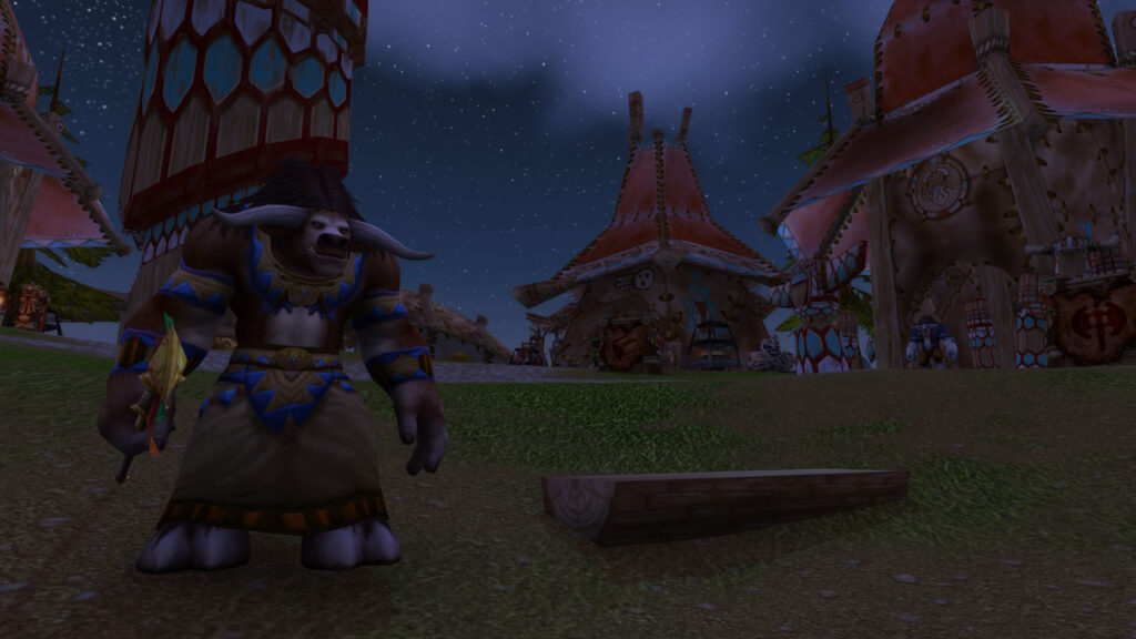 A quiet village at dusk with warm lights